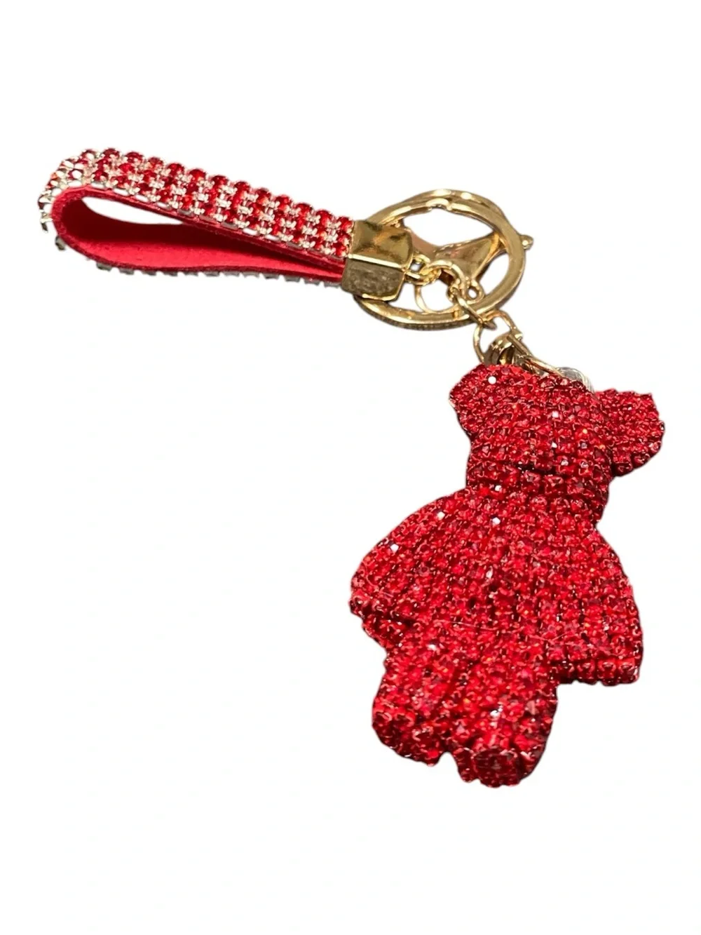 Red Crystal Teddy Bear Charm with Rhinestone Strap